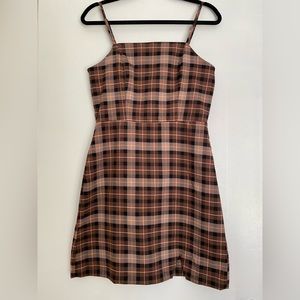 Square Neck Plaid Notch Front Dress
